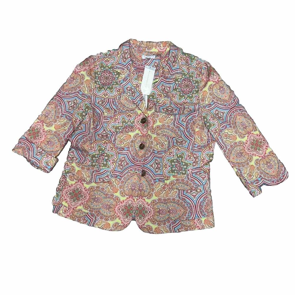 NWT Charter Club Pink Floral Paisley Button Up Jacket Blazer Women's SZ PL